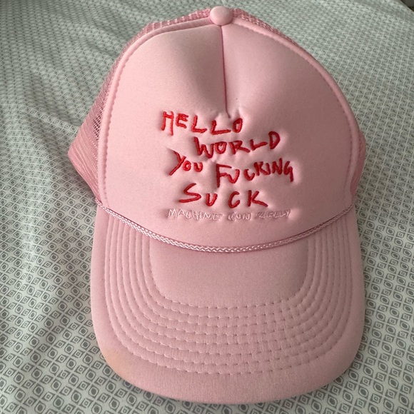 Machine Gun Kelly Hat Unisex Snap Back Pink Mesh Trucker Embroidered Slogan Hat - Picture 1 of 3
